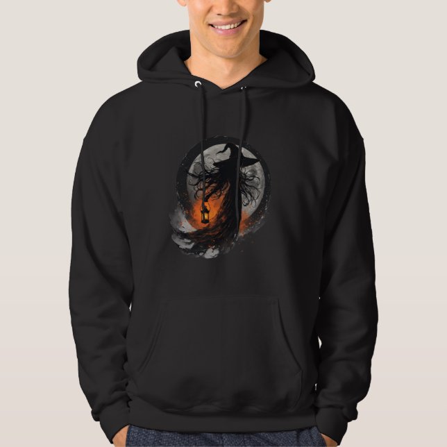 Dark Gothic Witch Halloween Illustration T-Shirt Hoodie (Front)