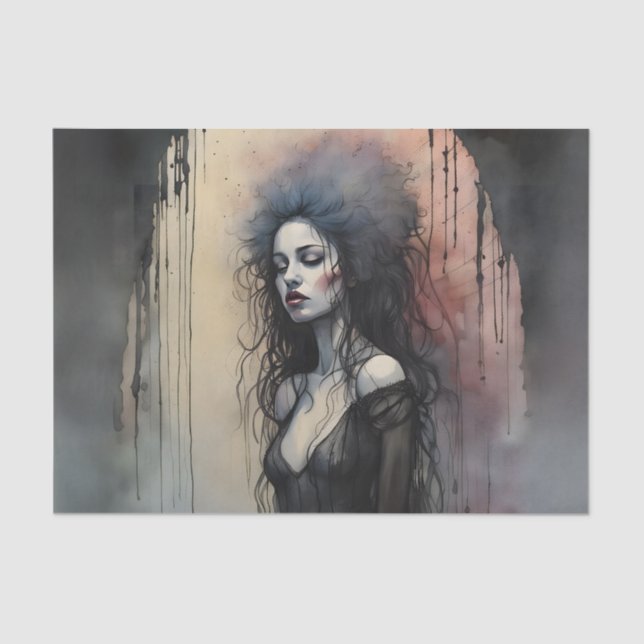 Dark Gothic Woman Portrait Moody Grunge Painterly Tissue Paper (Front)