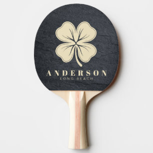Dark Granite Stone Four Leaf Clover with Name Ping Pong Paddle