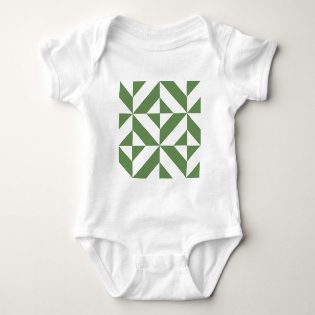 Dark Grass Green Geometric Deco Cube Pattern Baby Bodysuit (Front)