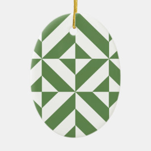 Dark Grass Green Geometric Deco Cube Pattern Ceramic Tree Decoration
