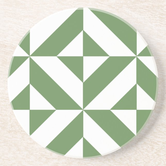 Dark Grass Green Geometric Deco Cube Pattern Coaster (Front)