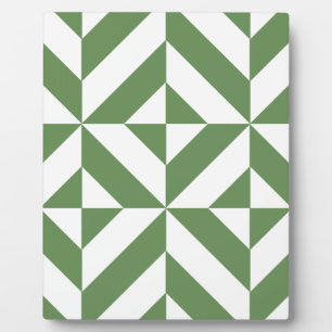 Dark Grass Green Geometric Deco Cube Pattern Plaque