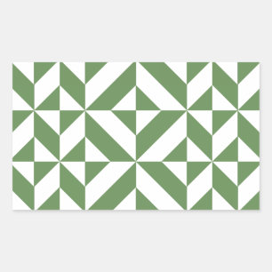 Dark Grass Green Geometric Deco Cube Pattern Rectangular Sticker