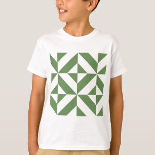 Dark Grass Green Geometric Deco Cube Pattern T-Shirt