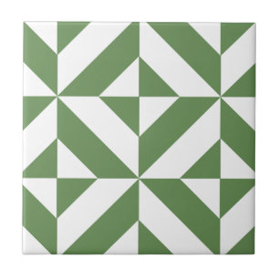 Dark Grass Green Geometric Deco Cube Pattern Tile
