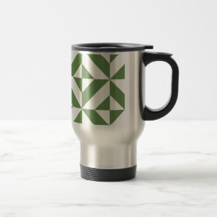 Dark Grass Green Geometric Deco Cube Pattern Travel Mug
