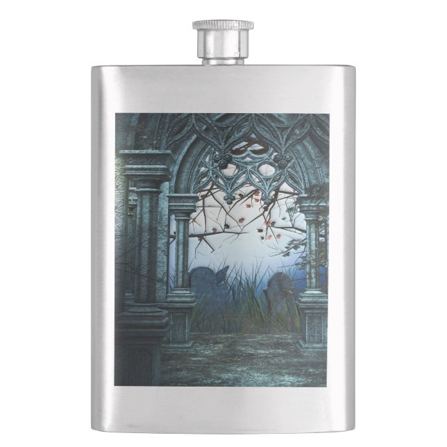 Dark Graveyard Background Hip Flask (Front)