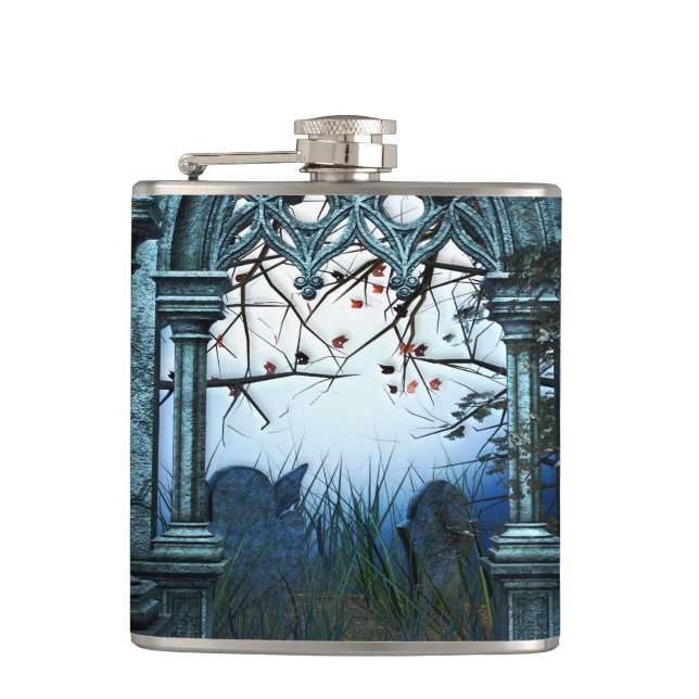 Dark Graveyard Background Hip Flask (Front)