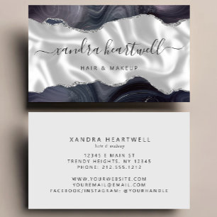 Dark Gray Agate Silver Glitter Luxury Stylist Business Card