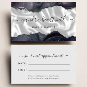 Dark Gray Agate Silver Glitter Stylist Appointment Business Card