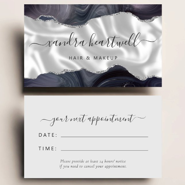 Dark Gray Agate Silver Glitter Stylist Appointment Business Card (Creator Uploaded)