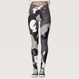 Dark Gray Black And White Camouflage PatteLeggings Leggings