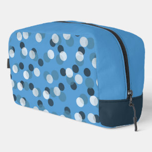 dark gray blue, cornflower blue and gray dots dopp kit