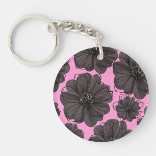Dark Gray Flowers Key Ring