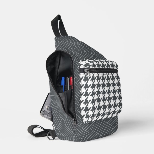 DARK GRAY HERRINGBONE AND WEAVE PATTERNS SLING BAG (Open)