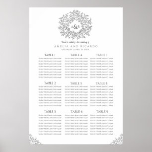 Dark gray leaves circle wedding seating chart