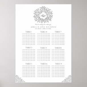 Dark gray leaves circle wedding seating chart