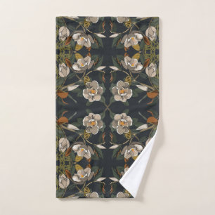Dark Gray Magnolia Floral Hand Towel