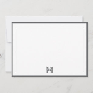 Dark Gray Monogram Double Border Stationery Card