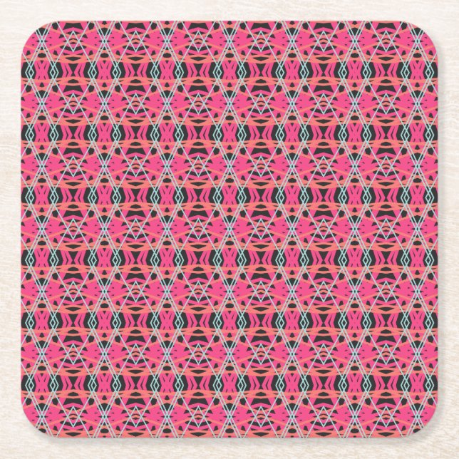 Dark Gray Pink Blue Funky Fun Deco Birthday Party Square Paper Coaster (Front)