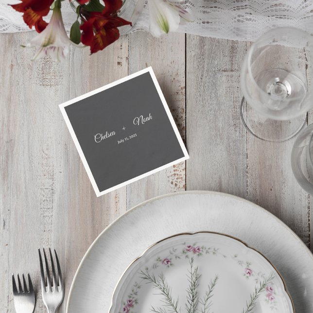 Dark Gray Wedding Cocktail Napkin (Creator Uploaded)