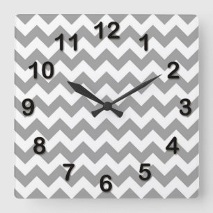 Dark Gray White Chevron Zig-Zag Pattern Square Wall Clock