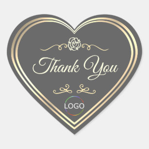 Dark Gray with Gold Frame and Logo Cute Thank You Heart Sticker