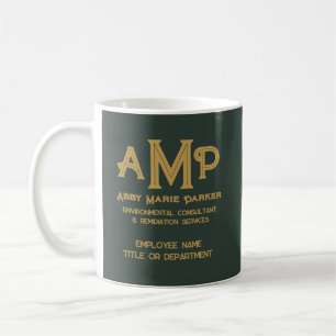 Dark Green 3 Letter Gold Monogram Logo  Coffee Mug