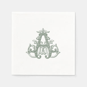 Dark Green "A" Monogram Cocktail Napkins
