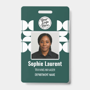 Dark Green Abstract Shapes Business Staff Pass ID Badge
