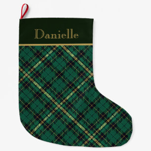 Dark Green and Black Tartan Large Christmas Stocking