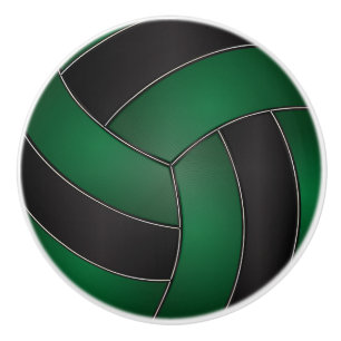 Dark Green and Black Volleyball Ceramic Knob