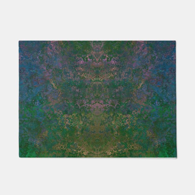 Dark Green and Blue Alcohol Ink Abstract Doormat (Front)