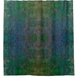Dark Green and Blue Alcohol Ink Abstract Shower Curtain