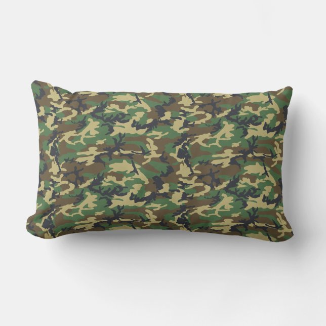 Dark Green and Brown Camo | Tree Leaves Lumbar Cushion (Front)
