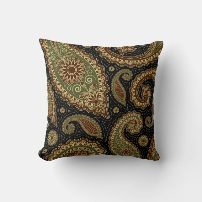 Dark green and burgundy paisley.png cushion (Front)