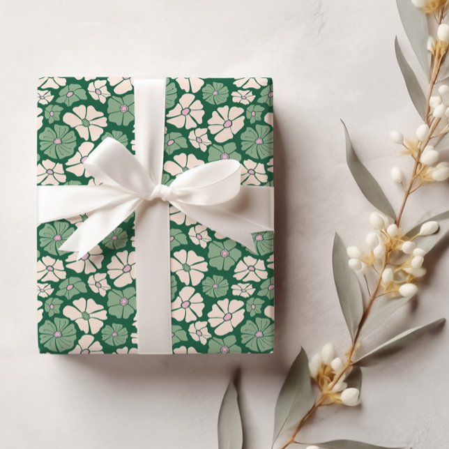 Dark Green and Cream white Birthday Wrapping Paper (Bloomy Dark green wrap paper for christmas, birthdays and house warming parties)
