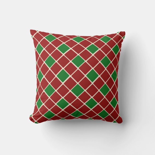 Dark Green and Dark Red Diamonds Pattern Cushion (Front)