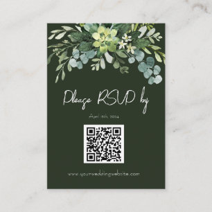 Dark Green and Floral Wedding invitation RSVP