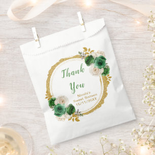 Dark Green and Gold Elegant Flowers Sweet Sixteen Favour Bags