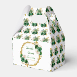 Dark Green and Gold Elegant Flowers Sweet Sixteen Favour Box