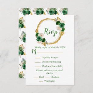 Dark Green and Gold Elegant Flowers Sweet Sixteen RSVP Card