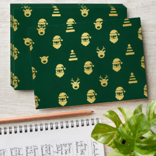 Dark Green and Gold Festive Santa Reindeer Holiday Envelope
