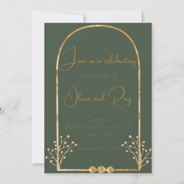 Dark Green and Gold Wedding Invitation (Front)