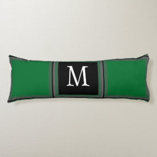 Dark Green and Grey Custom Single Initial Striped Body Cushion