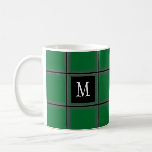 Dark Green and Grey Custom Single Initial Striped Coffee Mug