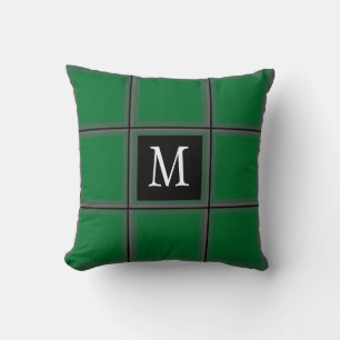 Dark Green and Grey Custom Single Initial Striped  Cushion