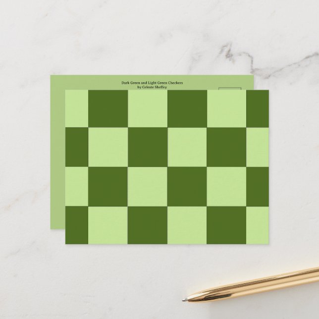 Dark Green and Light Green Checkers   Postcard (Front/Back In Situ)