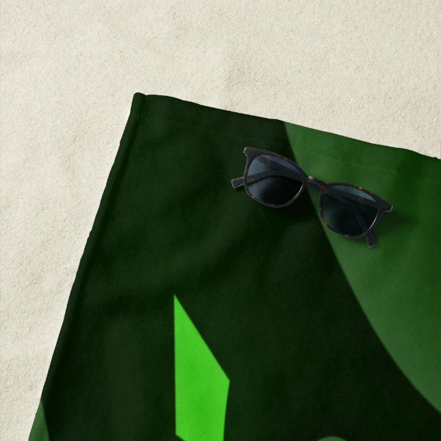 Dark Green And Lime Spiral Wave Beach Towel (In Situ)